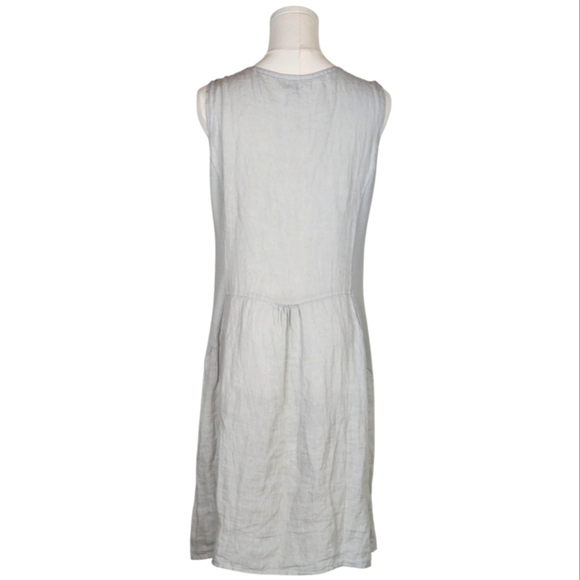 Lina Tomei Italian Linen Dress Gray Embroidered Boho Sleeveless M Made Italy - Picture 5 of 9
